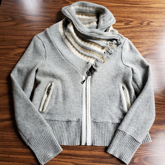 Free People Wool Shawl Knit Collar Zip Sweater - Picture 1 of 8